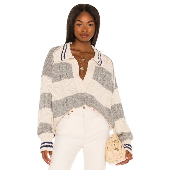 FREE PEOPLE Pembrook Oversize Sweater in Ivory Combo - Large NWT - Picture 2 of 5